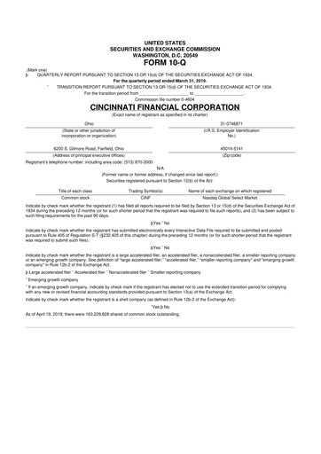 Thumbnail Cincinnati Financial
 10-Q Quarterly Report FY2019 