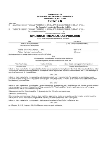 Thumbnail Cincinnati Financial
 10-Q Quarterly Report FY2019 