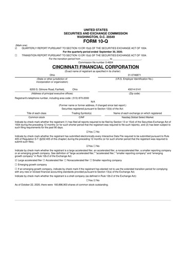 Thumbnail Cincinnati Financial
 10-Q Quarterly Report FY2020 