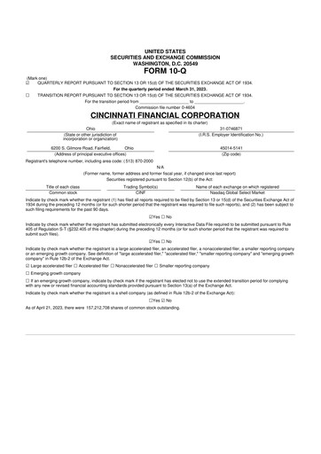Thumbnail Cincinnati Financial
 10-Q Quarterly Report FY2023 