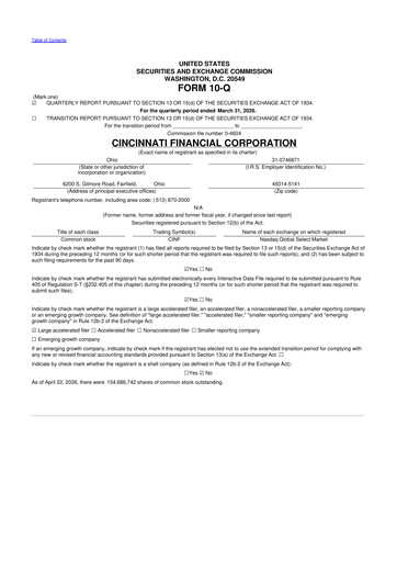 Thumbnail Cincinnati Financial
 10-Q Quarterly Report FY 