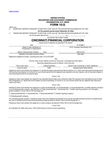 Miniature Cincinnati Financial
 10-Q Rapport trimestriel 2026 Q3
