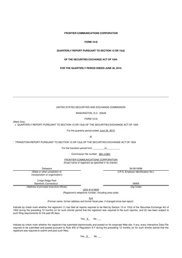 Thumbnail Frontier Communications 10-Q Quarterly Report FY2010 