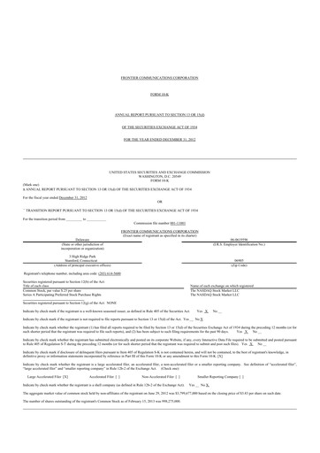 Miniature Frontier Communications 10-K Rapport annuel 2012