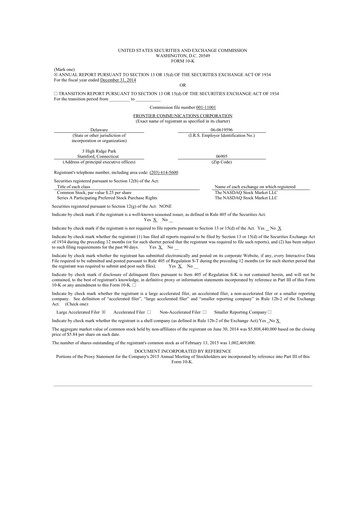 Miniature Frontier Communications 10-K Rapport annuel 2014