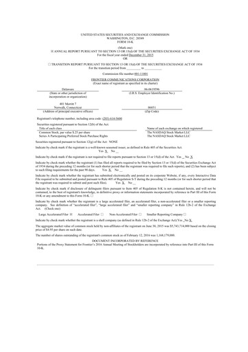 Miniature Frontier Communications 10-K Rapport annuel 2015