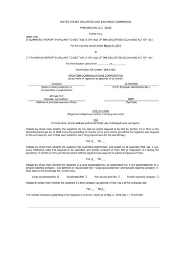 Thumbnail Frontier Communications 10-Q Quarterly Report FY2016 