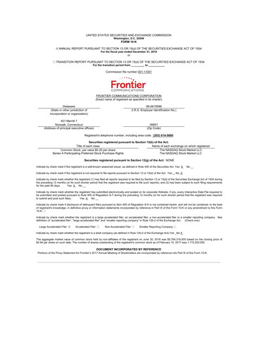 Miniature Frontier Communications 10-K Rapport annuel 2016