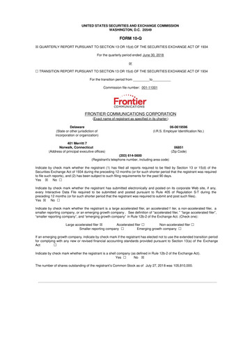 Thumbnail Frontier Communications 10-Q Quarterly Report FY2018 