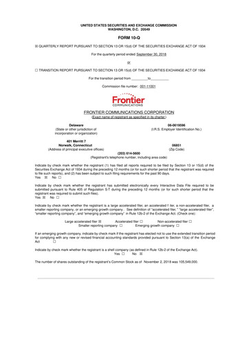 Thumbnail Frontier Communications 10-Q Quarterly Report FY2018 