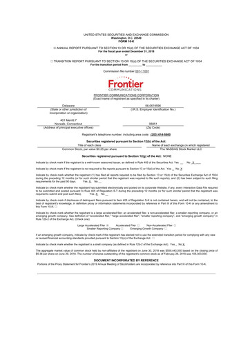 Miniature Frontier Communications 10-K Rapport annuel 2018