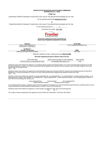 Thumbnail Frontier Communications 10-Q Quarterly Report FY2019 