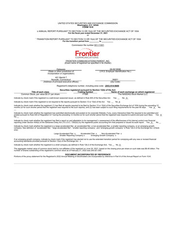 Miniature Frontier Communications 10-K Rapport annuel 2021