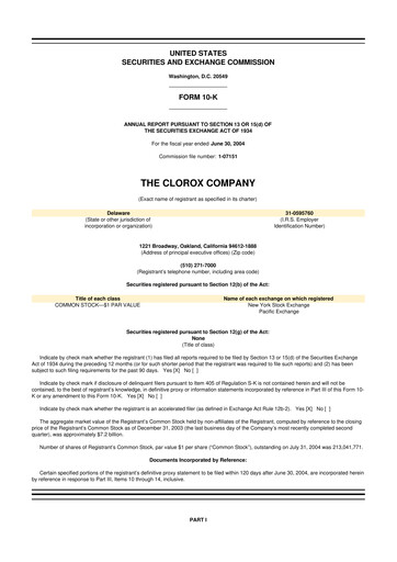 Thumbnail Clorox 10-K Annual Report 