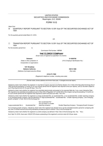 Thumbnail Clorox 10-Q Quarterly Report FY2018 