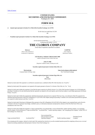 Thumbnail Clorox 10-K Annual Report 2018