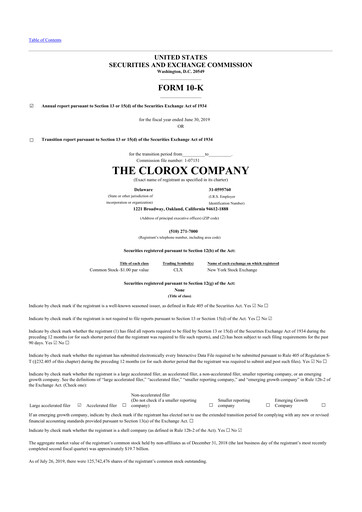 Thumbnail Clorox 10-K Annual Report 2019