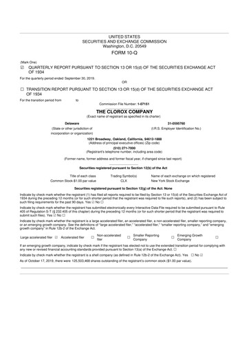 Thumbnail Clorox 10-Q Quarterly Report FY2020 