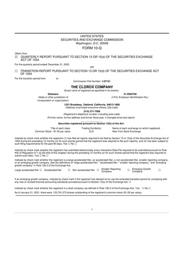 Thumbnail Clorox 10-Q Quarterly Report FY2021 