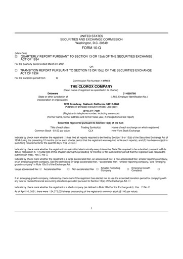 Thumbnail Clorox 10-Q Quarterly Report FY2021 