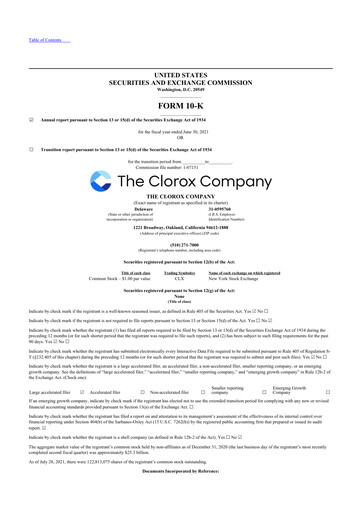 Thumbnail Clorox 10-K Annual Report 2021