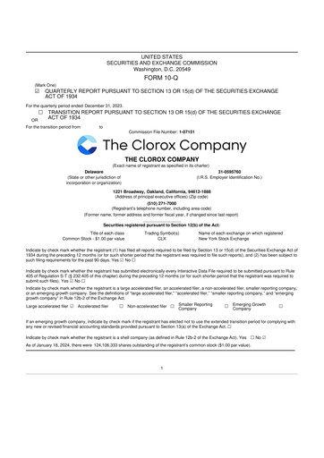 Thumbnail Clorox 10-Q Quarterly Report FY2024 