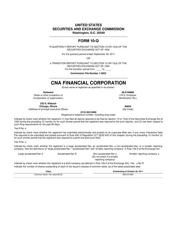 Thumbnail CNA Financial 10-Q Quarterly Report FY2011 