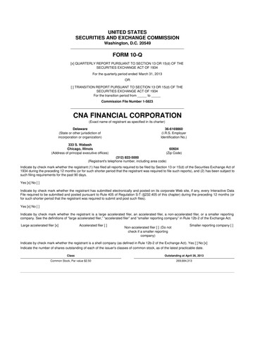 Thumbnail CNA Financial 10-Q Quarterly Report FY2013 