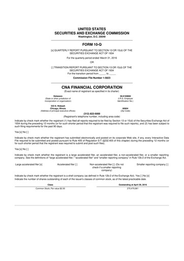 Thumbnail CNA Financial 10-Q Quarterly Report FY2016 