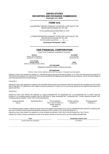 Thumbnail CNA Financial 10-Q Quarterly Report FY2019 