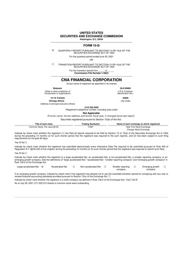 Thumbnail CNA Financial 10-Q Quarterly Report FY2021 