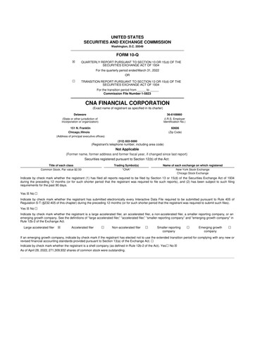 Thumbnail CNA Financial 10-Q Quarterly Report FY2022 
