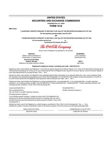 Vorschaubild Coca-Cola 10-Q Quartalsbericht 2017 