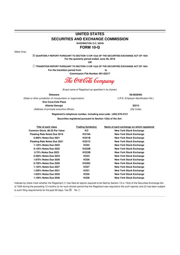 Vorschaubild Coca-Cola 10-Q Quartalsbericht 2019 