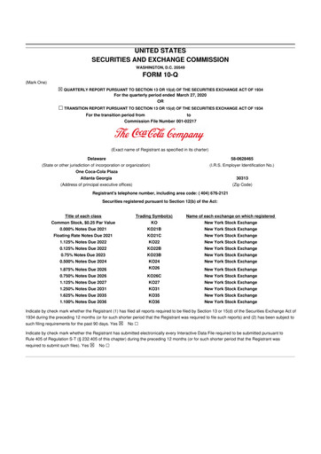 Vorschaubild Coca-Cola 10-Q Quartalsbericht 2020 
