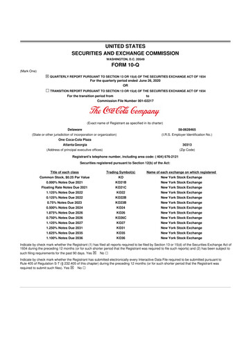 Vorschaubild Coca-Cola 10-Q Quartalsbericht 2020 