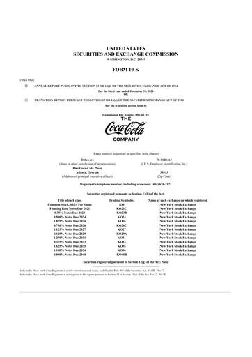 Thumbnail Coca-Cola 10-K Annual Report 2020