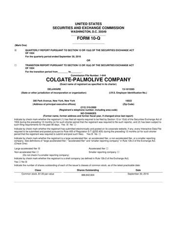Thumbnail Colgate-Palmolive 10-Q Quarterly Report FY2016 