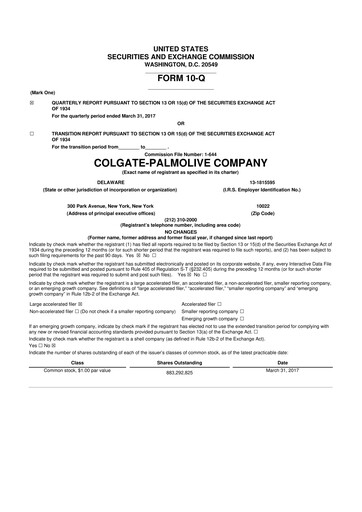 Thumbnail Colgate-Palmolive 10-Q Quarterly Report FY2017 