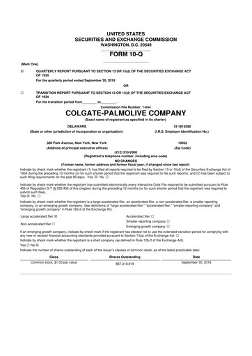 Thumbnail Colgate-Palmolive 10-Q Quarterly Report FY2018 