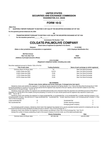 Thumbnail Colgate-Palmolive 10-Q Quarterly Report FY2020 