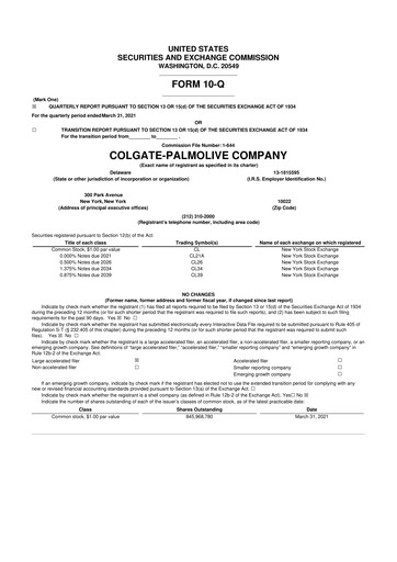 Thumbnail Colgate-Palmolive 10-Q Quarterly Report FY2021 