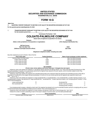 Thumbnail Colgate-Palmolive 10-Q Quarterly Report FY2022 