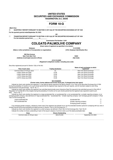Thumbnail Colgate-Palmolive 10-Q Quarterly Report FY2023 