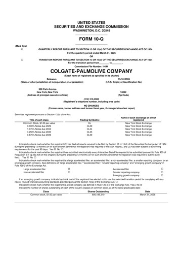 Miniature Colgate-Palmolive 10-Q Rapport trimestriel  
