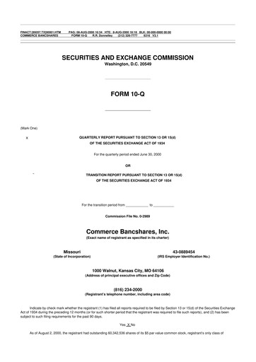 Thumbnail Commerce Bancshares
 10-Q Quarterly Report FY 