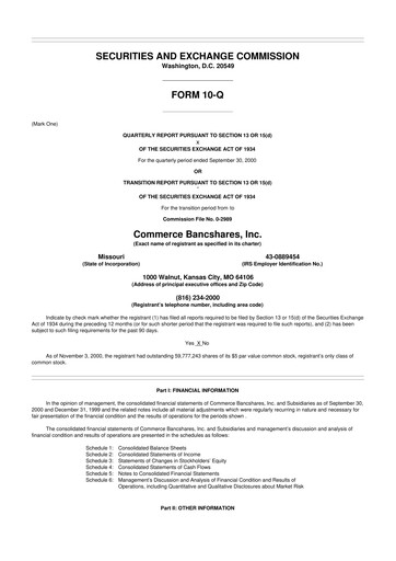 Thumbnail Commerce Bancshares
 10-Q Quarterly Report FY 
