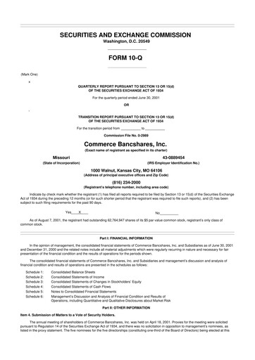 Thumbnail Commerce Bancshares
 10-Q Quarterly Report FY 