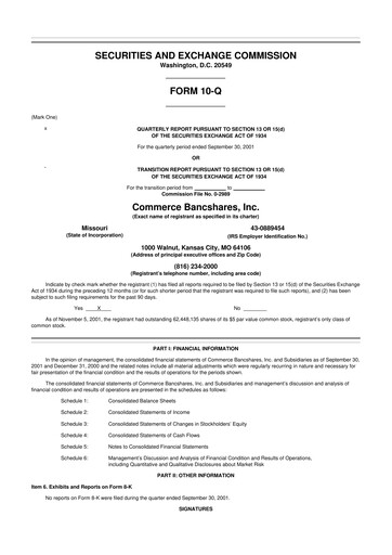 Thumbnail Commerce Bancshares
 10-Q Quarterly Report FY 