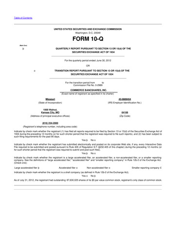 Vorschaubild Commerce Bancshares
 10-Q Quartalsbericht 2012 